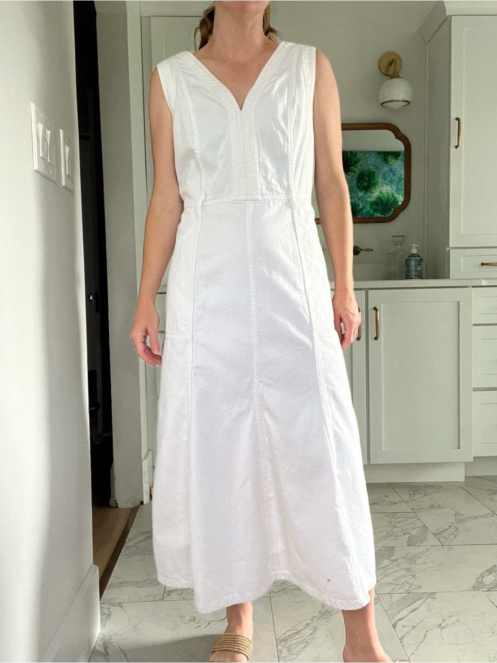 Sundance white cotton twill Sleeveless White V-Neck Maxi Dress - Picture 1 of 11